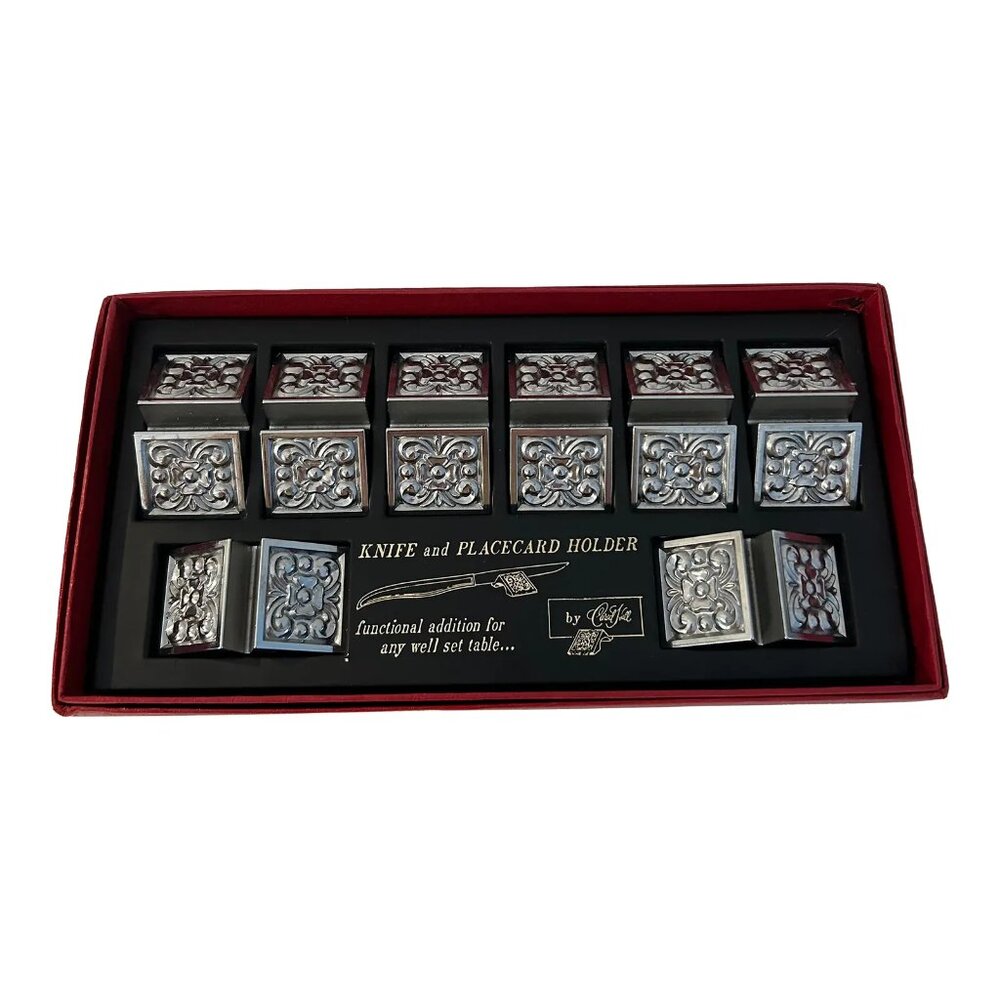 1970s Carvel Hall Silver Metal Knife/Place Card Holder, S/8